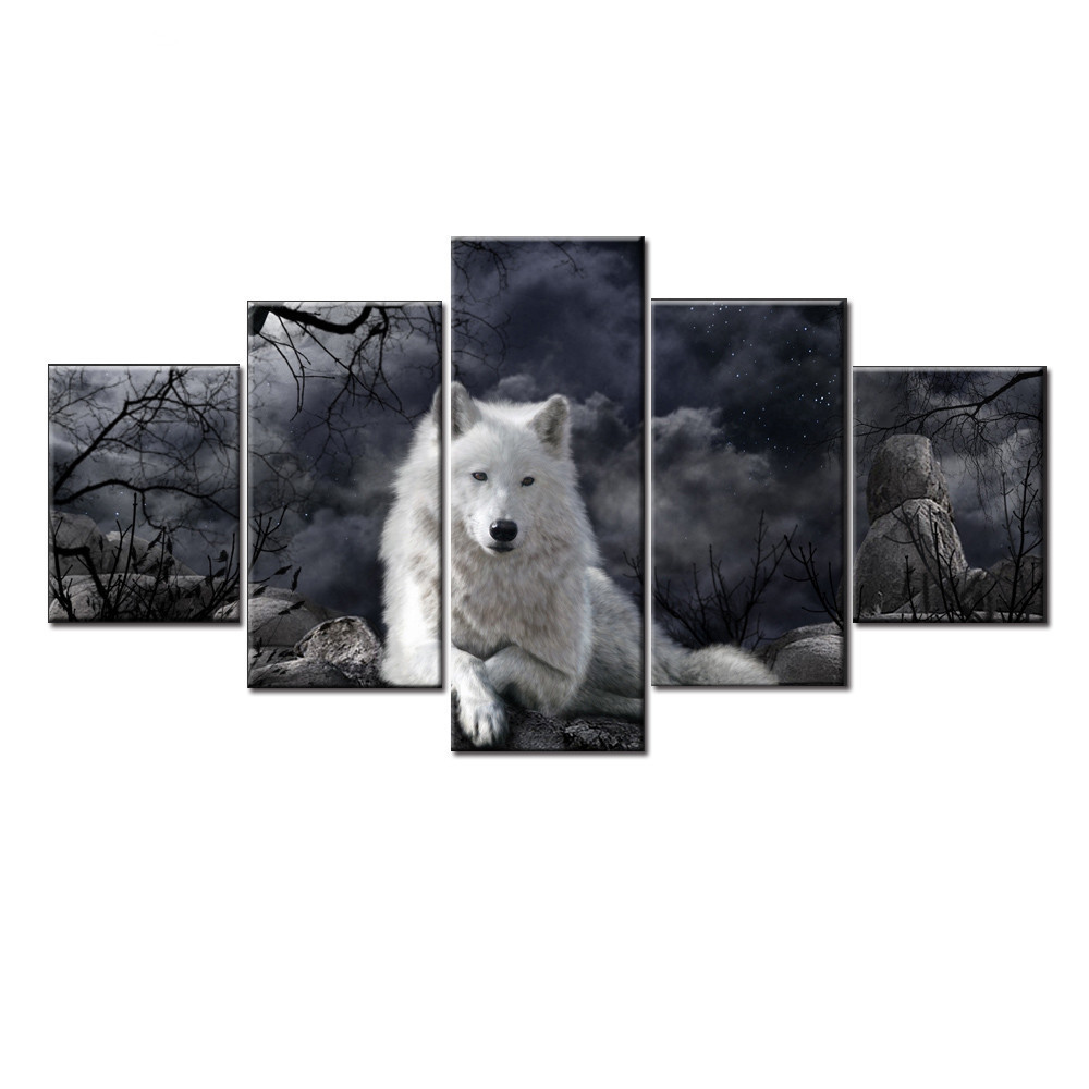 5 Panel Animal Wolf Wall Art Canvas Painting Poster Home Decor - Image 2