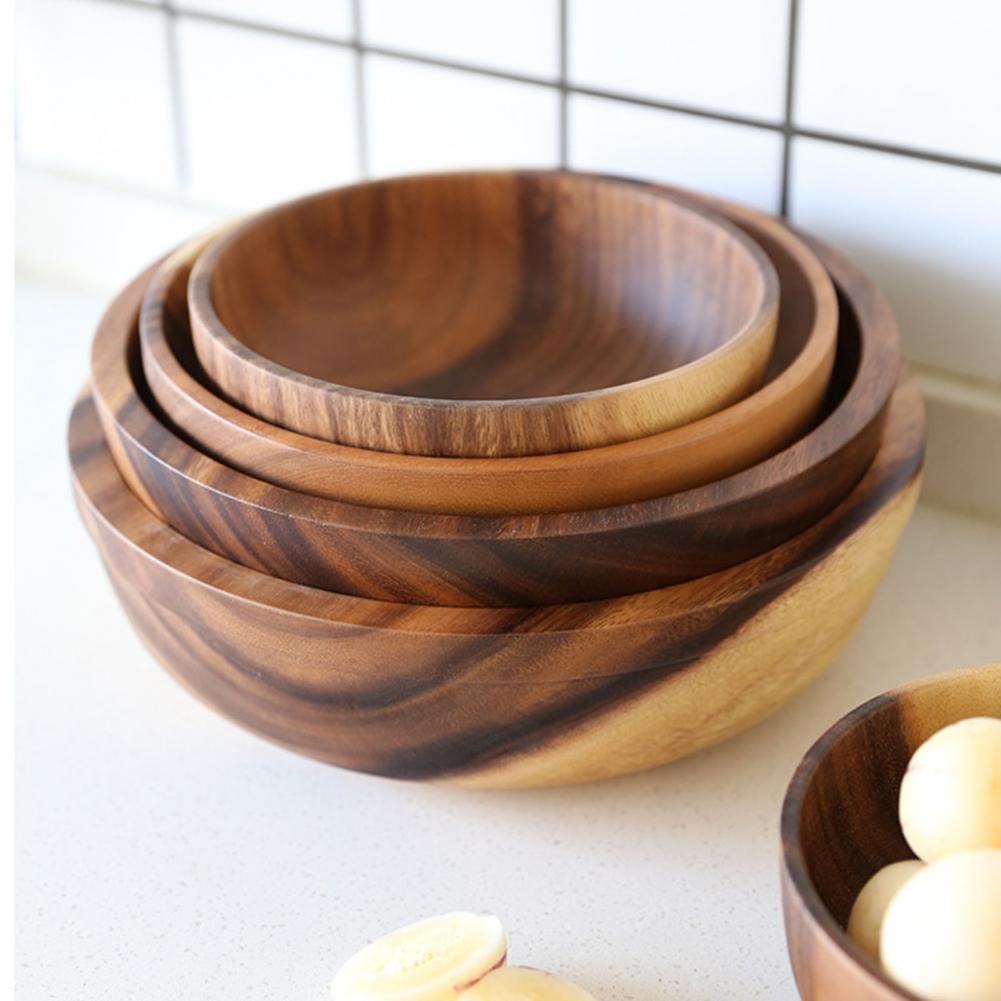 Kitchen Natural Wooden Bowl Household Fruit Bowl Salad Bowl For Home Restaurant Food Container Wooden Utensils Note The Size Hot - Image 2
