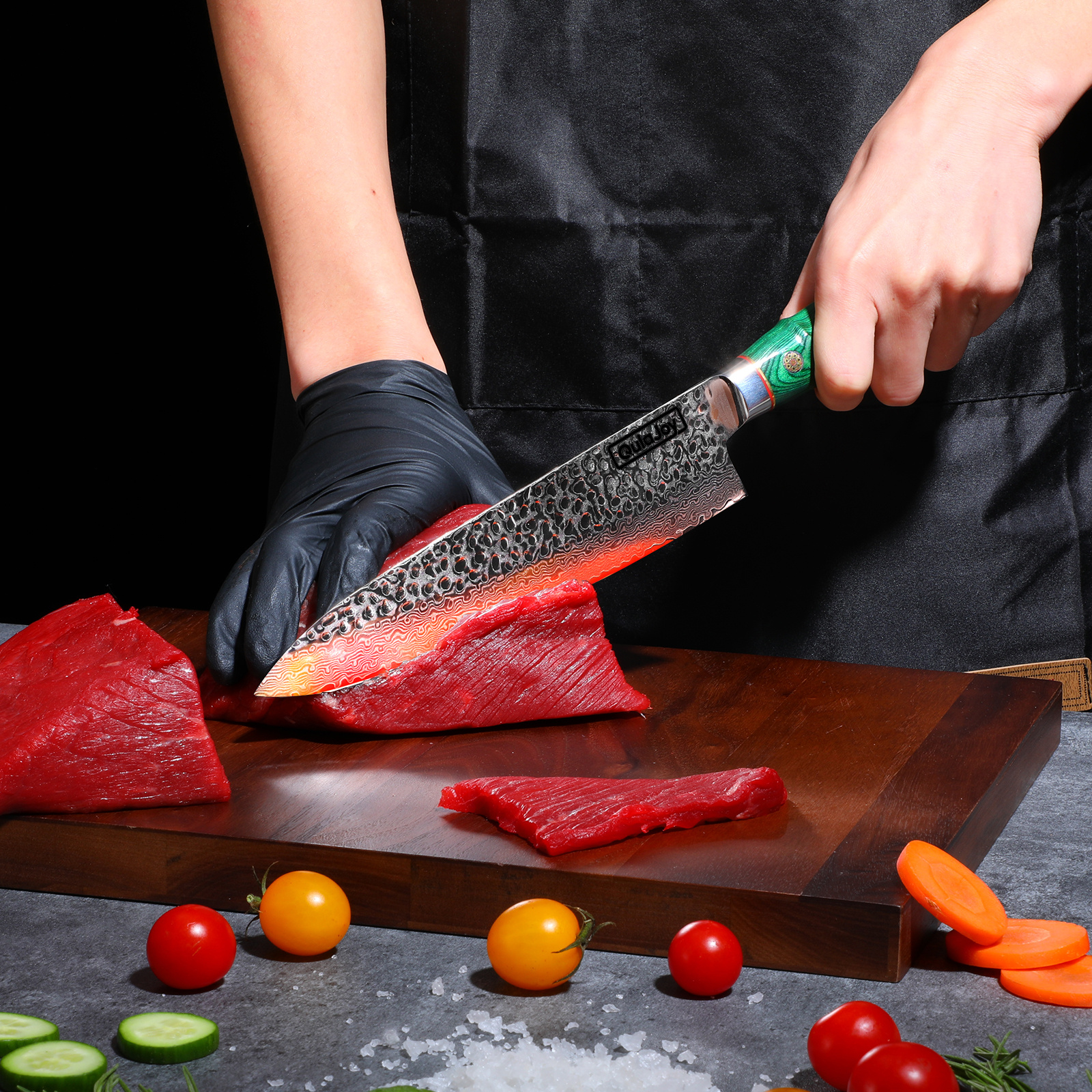 Qulajoy Japanese Chef Knife 8 Inch,67 Layers Damascus VG-10 Steel Core,Professional Hammered Kitchen Knife,Handcrafted With Ergonomic Bamboo Shape Handle - Image 4